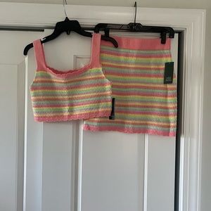 Wild Fable Scoop Neck Pastel Rainbow Sleeveless Sweater Knit Crop Top skirt set